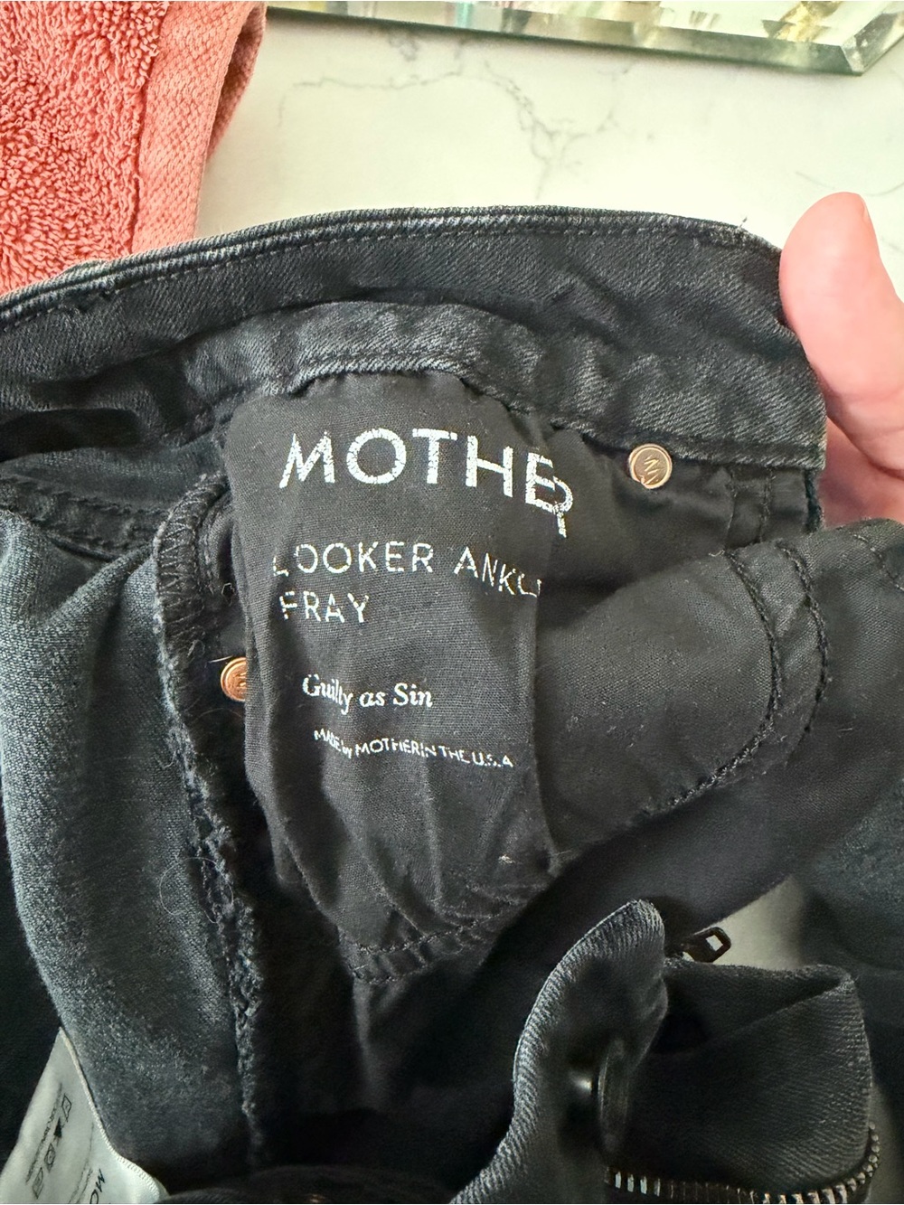 MOTHER Black Denim Jeans with Copper Rivets